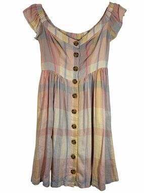 Urban Outfitters Amelie Off-The-Shoulder Button-Down Mini Dress Size XS Pastel